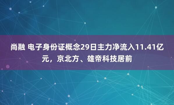 尚融 电子身份证概念29日主力净流入11.41亿元，京北方、雄帝科技居前
